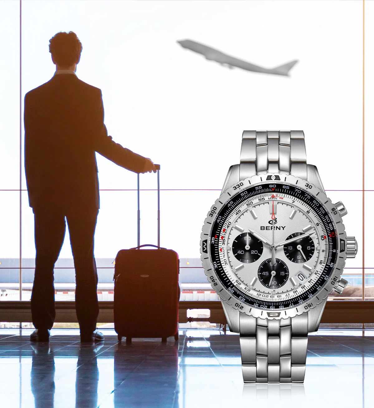 BERNY Chronograph Watches for Men Aviation Pilot - 2845M